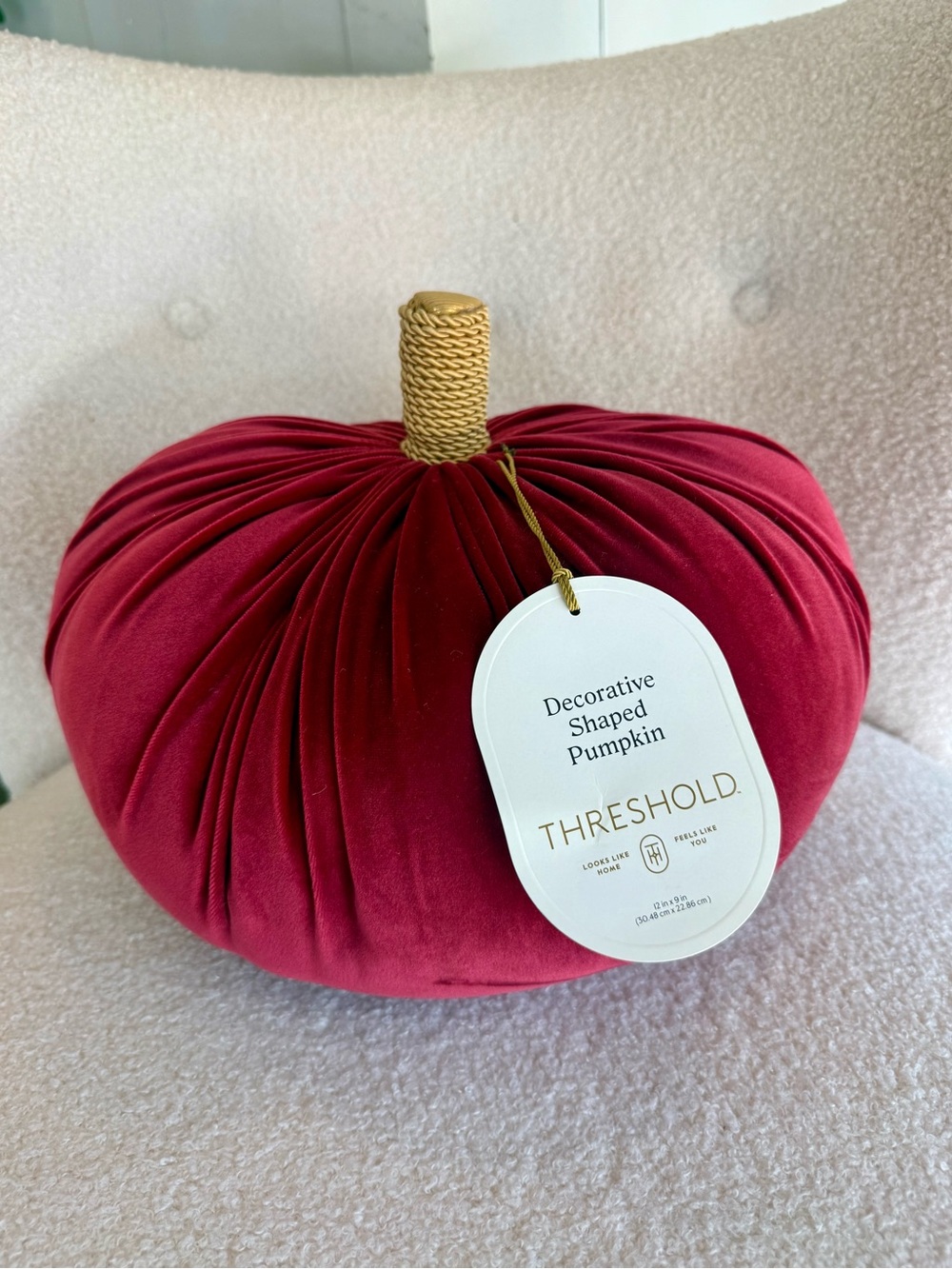 Threshold Velvet Decorative Pumpkin - Burgundy with Gold Stem